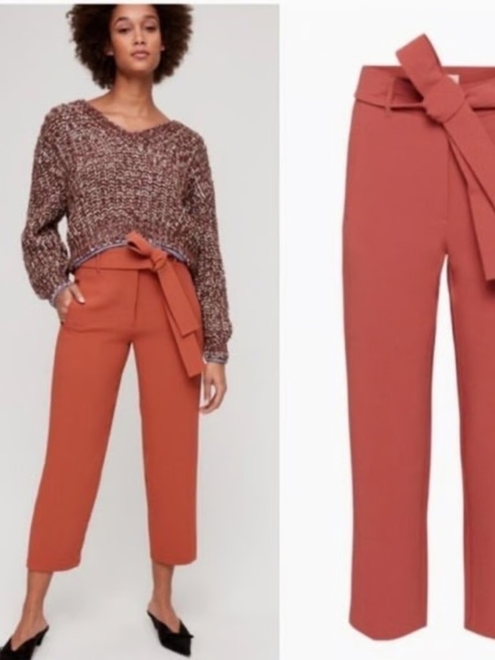 Aritzia Tie Front Burnt Orange Ankle Cropped Front Back Pocket Pants Size 2